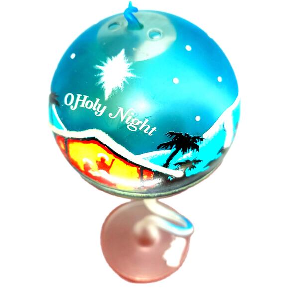 VTG Christmas Nativity Scene Tea Light Hand Blown Painted Glass Frosted - Picture 3 of 6